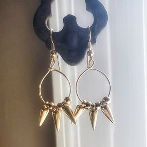 Handmade gold tone spike hoops
